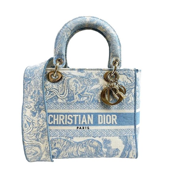 Christian Dior Toile de Jouy Lady D-Lite Bag Embroidered Canvas Cornflower Blue - Picture 1 of 15